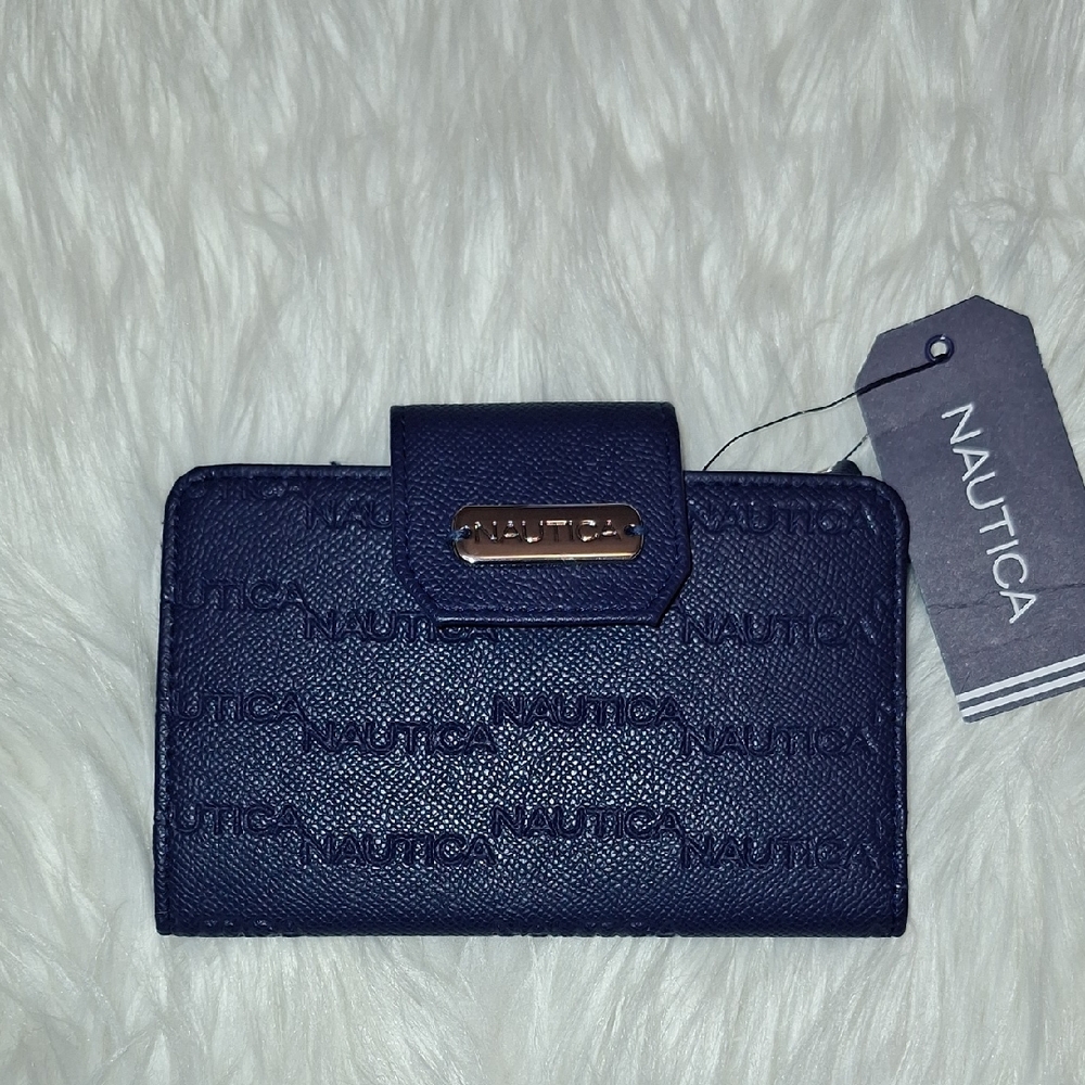 Nautica Navy Embossed Logo Snap Card Holder
